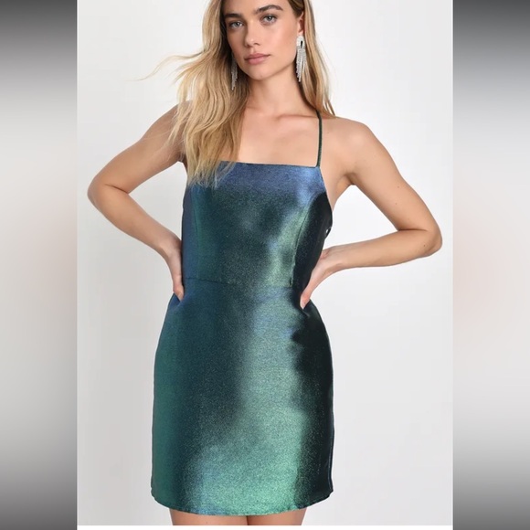 Lulu's Iridescent Blue and Green Mini Dress - Picture 1 of 16